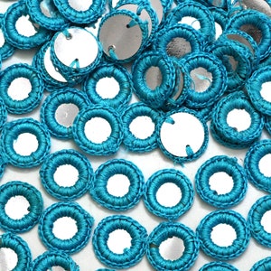 100 Pieces, 18MM Sky Blue Crochet Thread Rings with metallic mirror -EMBCTR5240