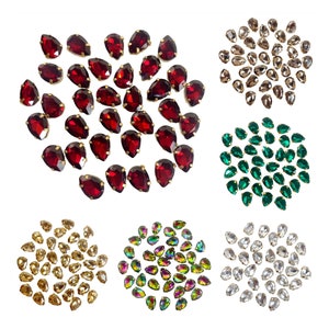 Tear Drop Shape Sew on Glass Crystal Stone Rhinestones in Setting  7X10MM, 50 pieces