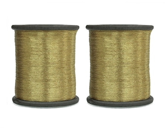 Zari Thread Metallic floss Yarn Hand Machine Embroidery Artwork sewing Metallic Thread in Light Gold Color -2 Roll, 0.1MM