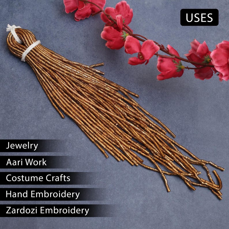 3MM, French Wire/ Metallic Rough Wire/ Bullion Wire in Antique Gold Colour (100 Grams/Packet) image 6