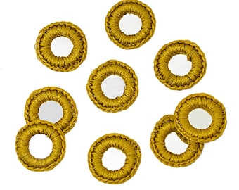 100 Pieces,Crochet Mirror/Indian crocheted Mirror/Mirror Appliques/Crochet Thread Rings with shiny Sequins/Sew on patches/Applique for craft
