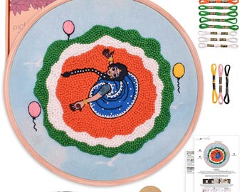 Embroidery Kit for Beginners | Independence Day Celebration Design | Art & Craft Kit for Adults | Pre-Printed Fabric with Hoop (FULL KIT)