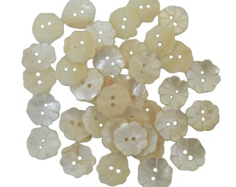 MOP Button lot Mother of Pearl Buttons vintage buttons craft buttons Sewing Buttons Flower Shape Double Hole MOP Button Cream-14MM(72Pieces)