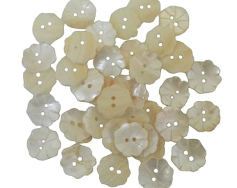 MOP Button lot Mother of Pearl Buttons vintage buttons craft buttons Sewing Buttons Flower Shape Double Hole MOP Button Cream-14MM(72Pieces)