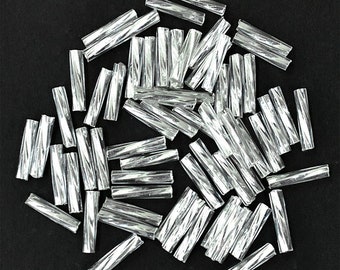 Twisted Glass Tube Bugle Beads,Fringe bugle beads,Long cylindrical Tube Bead for Jewelry making in Silver-Length-12MM(Diameter2.5MM)100Gram