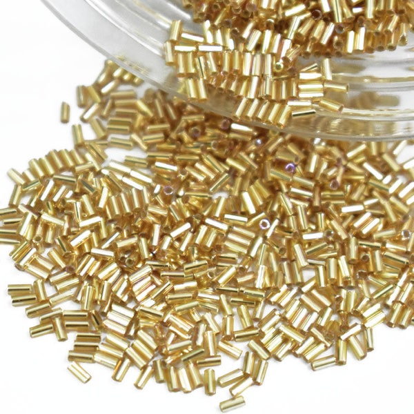 Glass Bugle Seed Beads MGB Japanese Tube Spacer Loose Bugle beads for jewelry making,embellishment DIY in Dull Gold-1440 Pieces,3MM