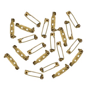 Brooch Pin Back Two Hole DIY Brass Brooch Making findings Clasp Pin Back Fasteners in Gold Color- 20 Pieces (Size:-7X22 MM )