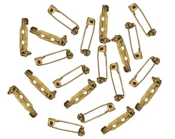 Brooch Pin Back Two Hole DIY Brass Brooch Making findings Clasp Pin Back Fasteners in Gold Color- 20 Pieces (Size:-7X22 MM )