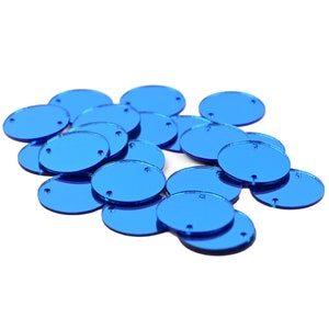 Embroiderymaterial Round Sew On Blue Acrylic Craft Mirrors for DIY Craft Art, 25 Pieces