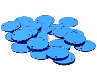 Embroiderymaterial Round Sew On Blue Acrylic Craft Mirrors for DIY Craft Art, 25 Pieces
