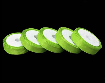 Satin Ribbon Single Face Ribbon Satin gift wrapping decoration satin tape Craft ribbon Wedding ribbon in Parrot Green-5 Roll:46.4 yards-14MM