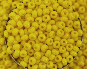 Preciosa Seed Beads 8/0 Czech Glass Rocaille Round Spacer Beads for jewelry making and Beading DIY in Lemon Yellow -100 Gram-3MM
