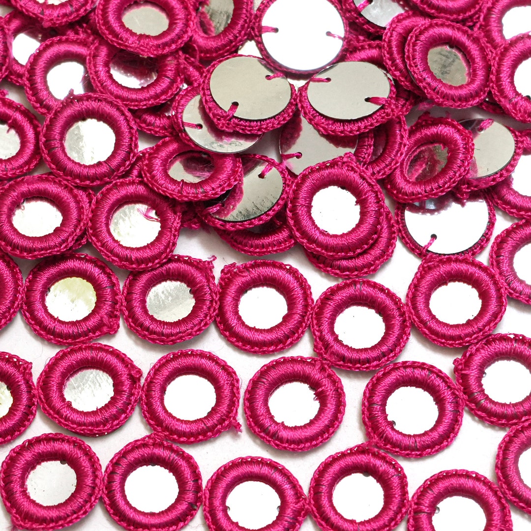 Crochet Thread Rings 100 Pieces, 18MM Magenta Crochet Thread Rings With Metallic Mirror ...