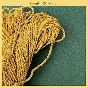1 mm dicke metallische Zari-Fäden für die Schmuckherstellung, Armbandherstellung, Aari-Arbeiten, Stickarbeiten, Dori/Seil/ (30 Meter/Gelbgoldfarben) Bild 4