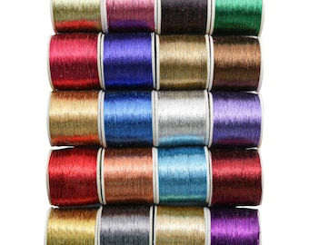 Metallic Zari Thread Combo for Embroidery, Sewing and Jewelry Making, Multicolor (20 Rolls/Thickness 0.1MM/Length 85 M)