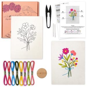 Floral Canvas Embroidery Kit 10&quot;x12&quot;, Craft Kit, DIY Embroidery, Creative Project, Floral Art, Beginner Friendly