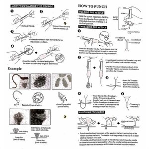 Pode incluir: Instru&ccedil;&otilde;es ilustradas sobre como trocar e enfiar uma agulha de pun&ccedil;&atilde;o para bordado. As instru&ccedil;&otilde;es mostram como remover a tampa, afrouxar o parafuso, inserir a agulha e apertar o parafuso. As instru&ccedil;&otilde;es tamb&eacute;m mostram como enfiar a agulha com fio e como perfurar a agulha atrav&eacute;s do tecido.