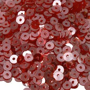 50 Grams,  Round Shape Centre Hole Sequins Crystal Finish Sequins In Chili Pepper Colour-EMB1469