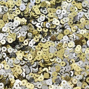 4MM, Sequins,Round Sequins,Round Paillettes,Loose Sequins,Center Hole Sequins in Light Gold ad Silver,Duo Two Sided Sequins-100 Grams