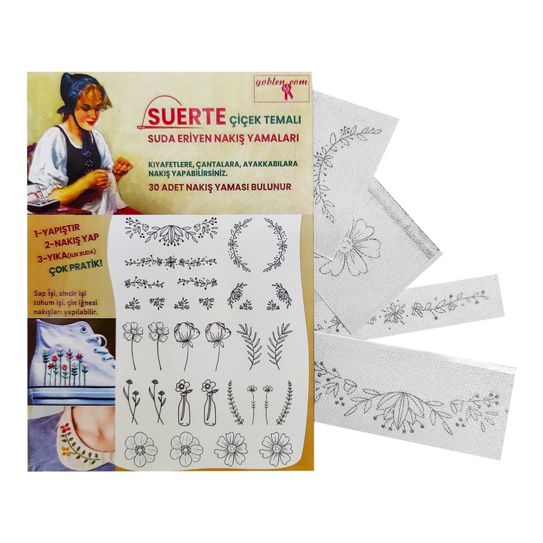 Stick and Stitch Embroidery Patches Designs With Preprinted Flowers