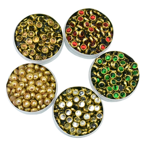 Colle sur une pierre de Kundan en perles de Kundan à dos plat pour la fabrication de bijoux, embellissement de pierres dans un assortiment de 5 couleurs - 500 pièces-100 pièces/couleur 4 mm