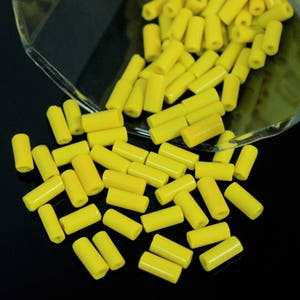 Ceramic Beads Tube Greek Unglazed lustre Finish Spacer beads for making jewelry and Craft in Lemon Yellow Color -4x10MM-380 Beads