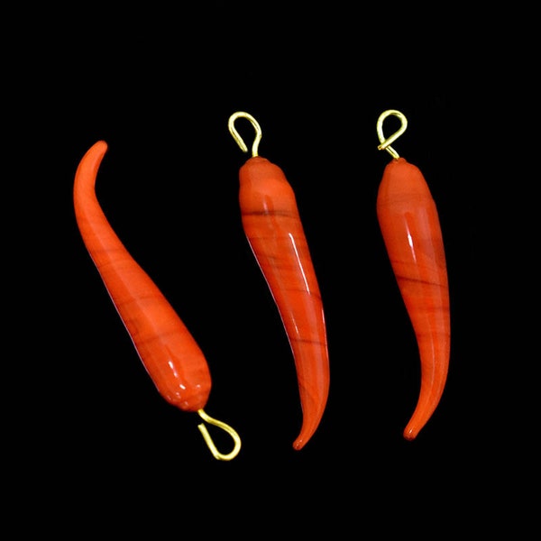 20 Pieces, Orange Color Chilli Shape Glass Pendant/Chilli Pepper Charms/Glass Pendant,Chilli Pepper Glass Beads,chili pepper pendant