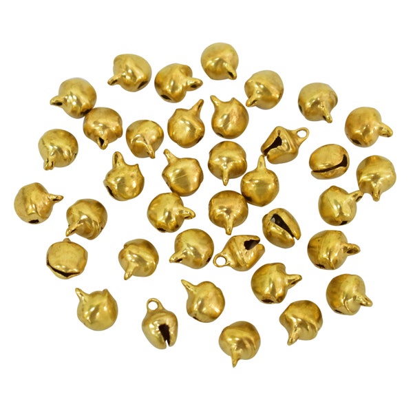 Iron Bell Charms Tiny Bells, Ghungroo Bell Beads for Christmas, DIY Jewelry Findings in Gold Color-7x9 MM-100 Pieces