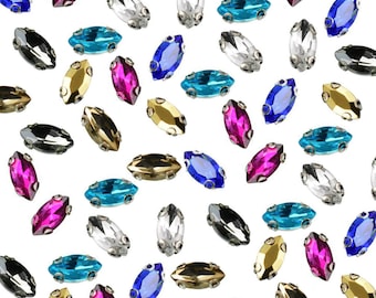 Sew On Crystal Claw Flat Back Rhinestones Marquise Shape loose Embellishment Silver Setting Button Glass Beads DIY Dress Stones-48Pieces