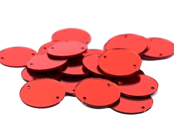Embroiderymaterial Round Sew On Red Acrylic Craft Mirrors for DIY Craft Art, 25 Pieces