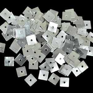 Square Shape Centre-Hole Metal Sequins in Silver Color/Metal Charms/Charms - 3MM/4MM/5MM/6MM/7MM/8MM (100 Gram)