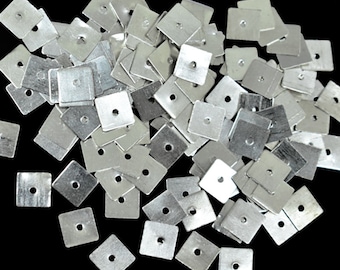 Square Shape Centre-Hole Metal Sequins in Silver Color/Metal Charms/Charms - 3MM/4MM/5MM/6MM/7MM/8MM (100 Gram)