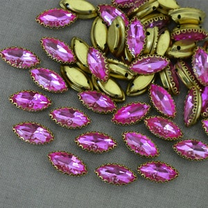 25 Pieces, Pink Color Sew on Glass Crystal Stone/Rhinestones Crystal beads/Sew On Rhinestone With Claw-Catcher Made of Brass