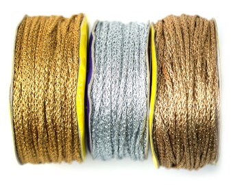 Metallic Braided Cord Thread/Dori Combo of 3 for Aari work, Tassels, Jewlery, Crochet & Hand Embroidery (3 Rolls, 3MM Width, 10 Mtr/Roll)