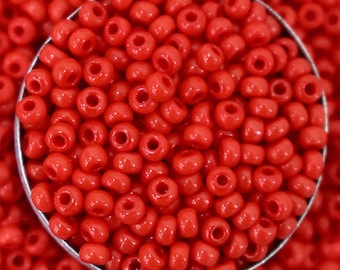 Preciosa Seed Beads 8/0 Czech Glass Rocaille Round Spacer Beads for jewelry making and Beading DIY in Tomato Red -100 Gram-3MM