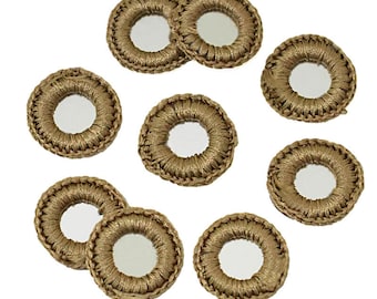 100 Pieces,Crochet Mirror/Indian crocheted Mirror/Mirror Appliques/Crochet Thread Rings with shiny Sequins/Sew on patches/Applique for craft