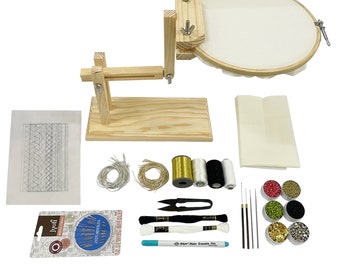 Embroidery Kit to Practice Aari, Zardosi, Tambour & Luneville Hand Embroidery. Hoop stand included 17 Types Of Embroidery Supplies