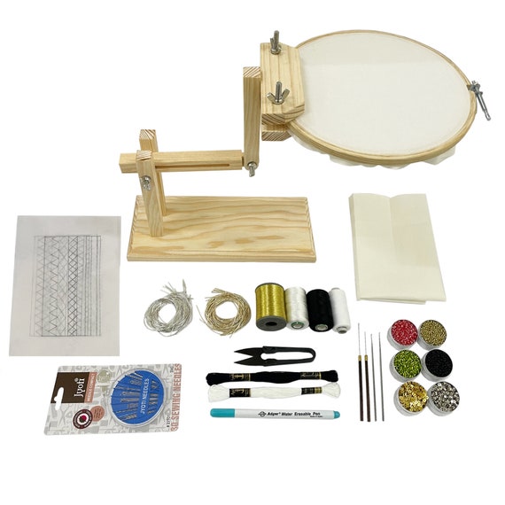 Embroidery Kit to Practice Aari, Zardosi, Tambour & Luneville Hand  Embroidery. Hoop Stand Included 17 Types of Embroidery Supplies 