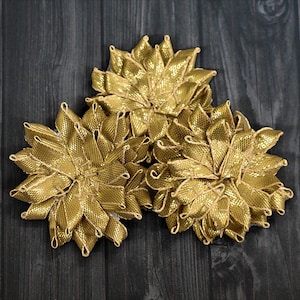 Gota Flower in Dark Gold Color/ Gota Floral Appliques/Layered Gota Flowers/Gota Ribbon Flowers/Handmade Gota Ribbon Flower-4.5CM , 10 Pieces