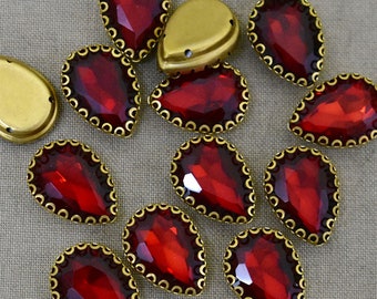 10 pièces, rouge foncé à coudre sur pierre de cristal de verre/perles de strass/coudre sur strass avec attrape-griffes en laiton