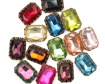 Assorted Color Sew on Glass Octagon Crystal Stone Loose Rhinestones beads Sew On Rhinestone With Claw Brass Catcher- 14Pieces