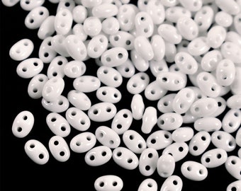 50 gramos: 1080 piezas de cuentas gemelas Preciosa en color blanco/cuentas gemelas de semillas de vidrio prensado Preciosa con doble agujero