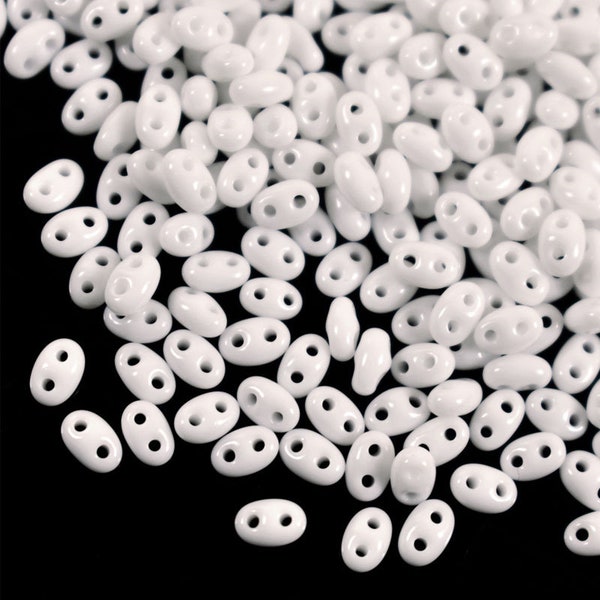 50 gram: 1080 Pieces Preciosa Twin Beads in White Color/ Twin Double Hole  Preciosa Pressed Glass Seed Beads