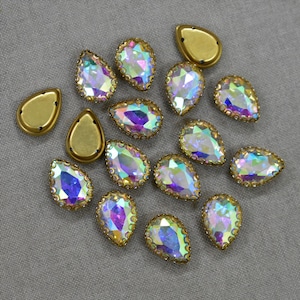 10 Pieces, Rainbow Color Sew on Glass Crystal Stone/Rhinestones beads/Sew On Rhinestone With Claw-Catcher Made of Brass