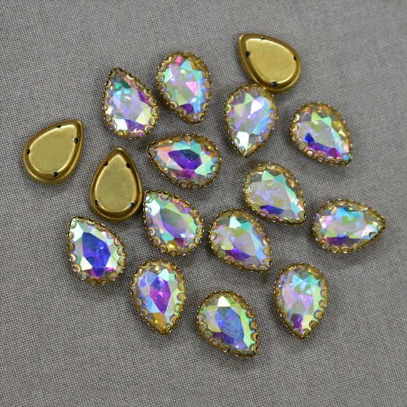 100 Rainbow AB Flatback Acrylic Faceted Horse Eye Sewing Rhinestone Beads 9X18mm