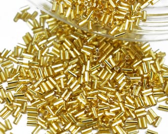Glass Bugle Seed Beads MGB Japanese Tube Spacer Loose Bugle beads for jewelry making,embellishment DIY in Gold Color-3MM