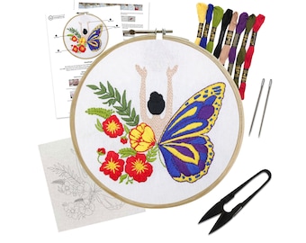 Floral Embroidery Kit, Flower Design Hoop Art, DIY Needlework Set, Craft Kit for Beginners, Embroidery Starter Kit, DIY Craft Supplies