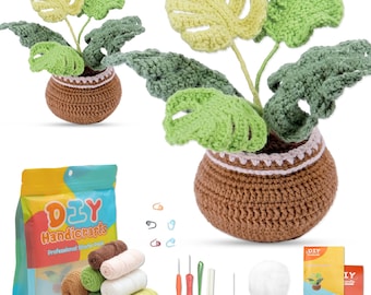 Monstera Plant Crochet Kit for Beginners Adults & Kids DIY Crochet Starter Kit with Yarn Hooks and Accessories