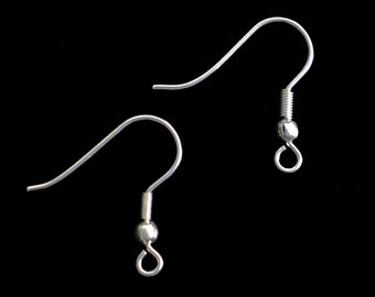50 Pieces, silver Color Earring Hooks/Earwires/Brass Earring Hooks with Coil and Ball (Size-19MM)