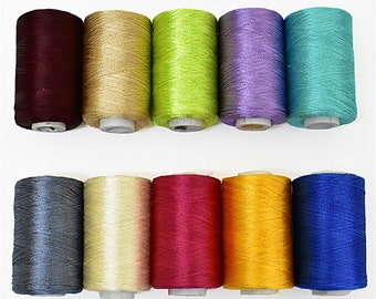 Lot de 10 fils de soie artistique, fil de soie pour broderie artistique, fil à broder, fil de soie indien, viscose rayonne - lot de 10 couleurs